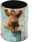 Leather Pen Holder for Desk, Highland Cow Flower Pencil Cup Pen Organizer by Unknown