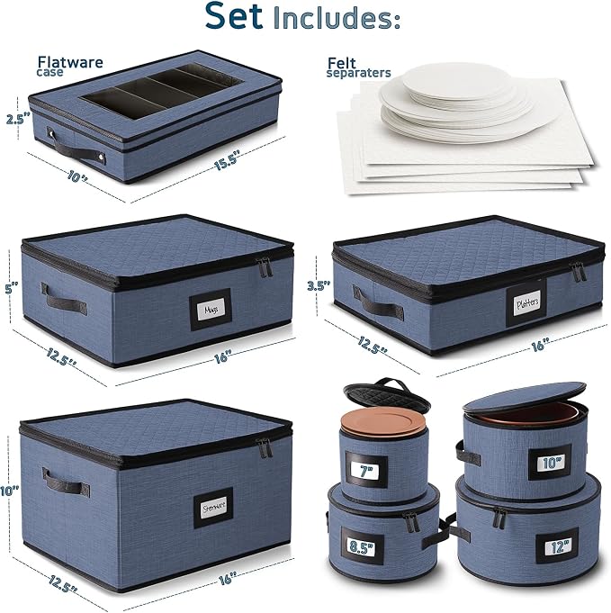 Fine China Storage Containers, 8 Piece Quilted Dish Storage Containers - Image 2