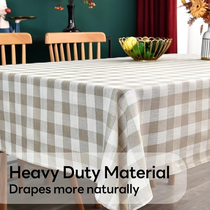 Gingham Table Cloth for Rectangle Tables Beige Checkered Plaid Tablecloth Heavy Duty Cotton Blend Washable & Wrinkle Table Cover for Outdoor Kitchen Dining Picnic Camping (60x102 Inch)
