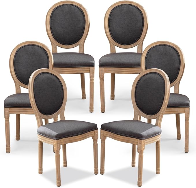 SoarFlash French Dining Chairs Set of 6, Vantage Dining Chair with Round Back, Farmhouse Country Dining Chair for Kitchen,Bedroom,Deep Grey