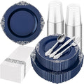 175pcs Blue and Silver Plastic Plates by Hioasis