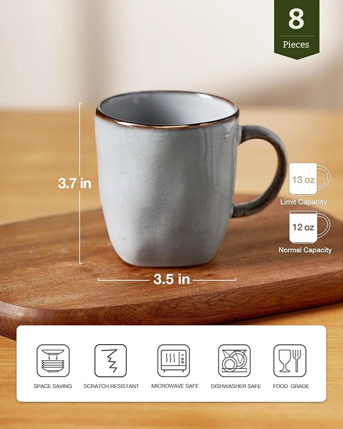 famiware Coffee Mugs Set of 8, Ocean Square 13oz Coffee Cup Set - Image 4