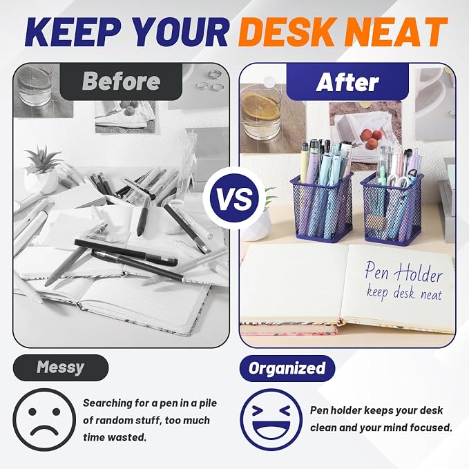 Segarty Pen Cup Holder, 6 Pack Square Dark Blue Pen Holder - Image 4