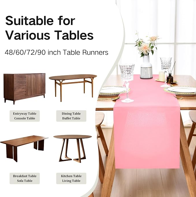 Wolkemer Farmhouse Pink Table Runner Dining Table Runners 72 Inches Long | - Image 5