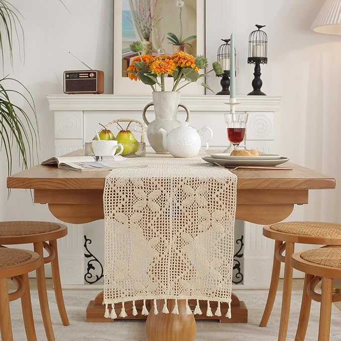 meioro Mesh Woven Table Runners, 35x48 Inch Boho Cotton Table Runner - Image 3