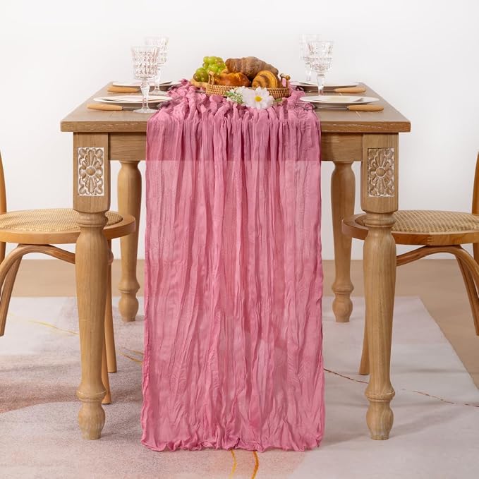 Mauve Pink Gauze Cheesecloth Table Runner 10ft Boho Rustic Runner | Lightweight - Image 2