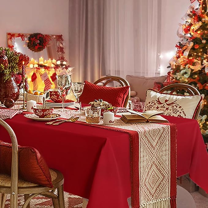 sancua Square Tablecloth - 70 x 70 Inch - Water Resistant Spill Proof Washable Polyester Table Cloth, Decorative Fabric Table Cover for Dining Tables, Buffet Parties, Christmas Red