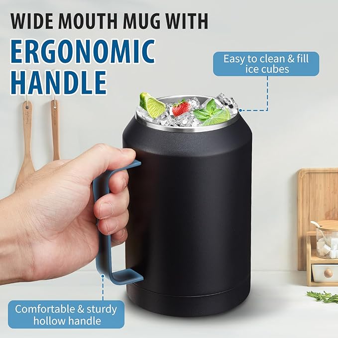 32/50oz Mug Tumbler with Handle and Straw - 32 oz Stainless Steel Wide Mouth Travel Coffee Cups w/ Lid, Reusable Home Office Work Mugs, Double Wall Vacuum Insulated Bottle Keep Cold 36 Hrs Hot 24 Hrs