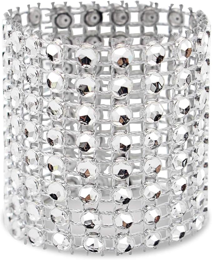 KPOSIYA Napkin Rings, Pack of 60 Rhinestone Napkin Rings Diamond Adornment for Place Settings, Wedding Receptions, Dinner or Holiday Parties, Family Gatherings (60, Silver)
