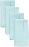 Solino Home Aqua Blue Linen Napkins Set of 4-100% Pure Linen Hemstitch Dinner Napkins 20 x 20 Inch for Winter, Spring, Easter - Classic Hemstitch