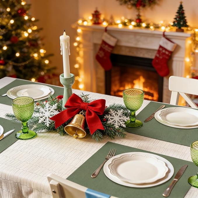 MANSPHIL Sage Green Cloth Placemats Set of 6, Double Layer Faux Linen Place Mats Heat Resistant Washable Table Mats for Dining Kitchen, 13x19 Inch