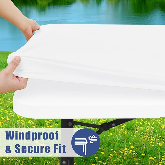 Spandex 5 Foot Rectangle Table Cloth 2 Pack, Elastic Fitted Tablecloths for Picnic, Stretch Washable Patio Table Cover for Outdoor, Camping, Banquet and Parties (White, 30"x60")