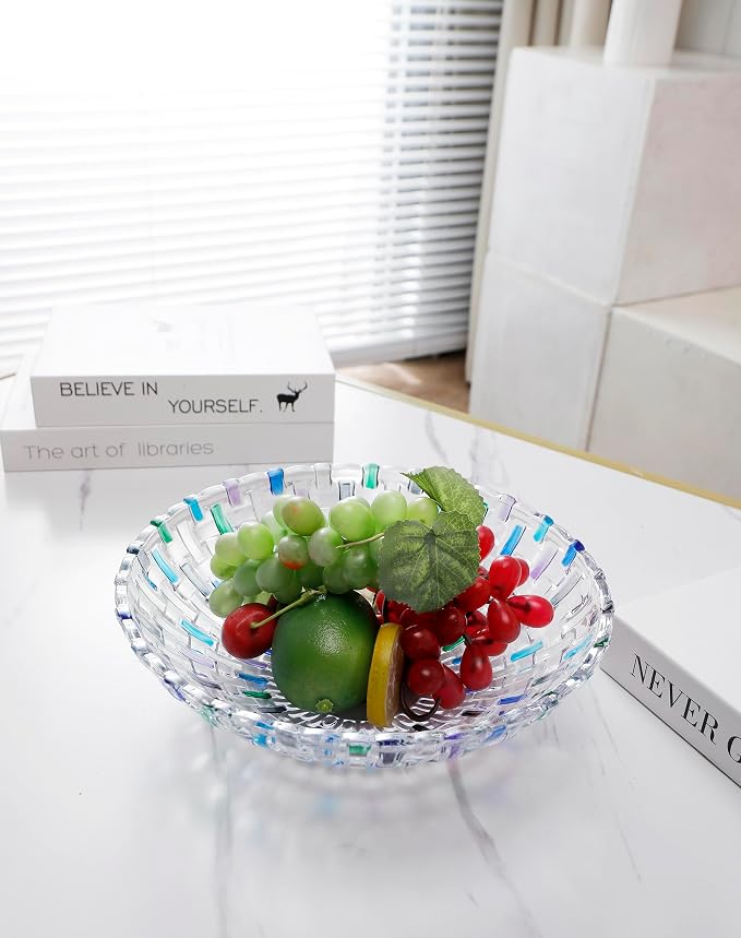 MAGCOLOR Hand Painted Blue Woven Glass Crystal Salad & Fruit Bowl Decoration - Image 2