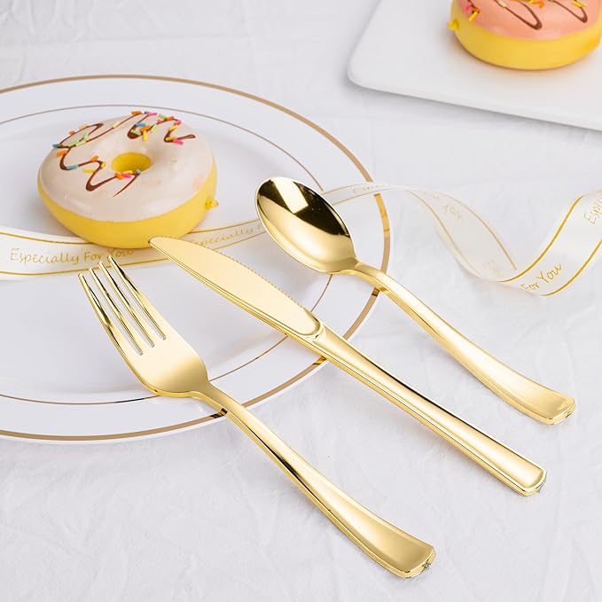 500PCS Gold Plastic Silverware, Disposable Plastic Cutlery/Utensils | Heavy - Image 6