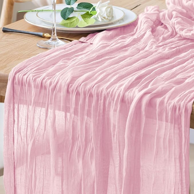 Cheesecloth Table Runner 10FT Blushing Pink Boho Gauze Sheer Runners | Cheese by Xiomot