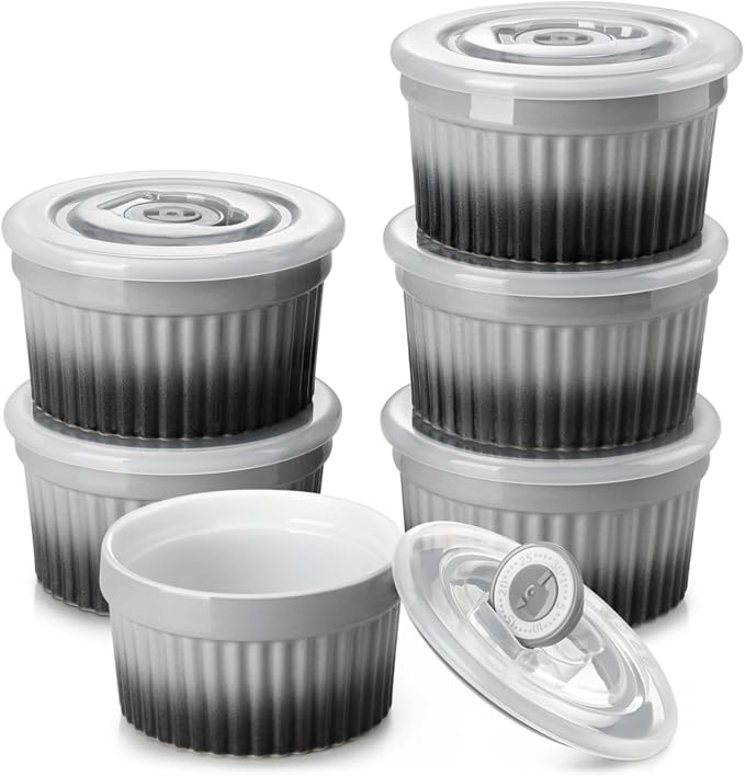 vancasso 6 oz Ramekins with Lid, Porcelain Creme Brulee Souffle Dishes by vancasso