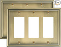2-Pack Decorative Tripple Decorator Outlet Cover Plate, Durable Zinc Alloy Antique Brass Wall Plate for Electrical Outlets, Receptacle, GFCI Outlet, Dimmer Switch, 3-Gang, Corrosion Resistant