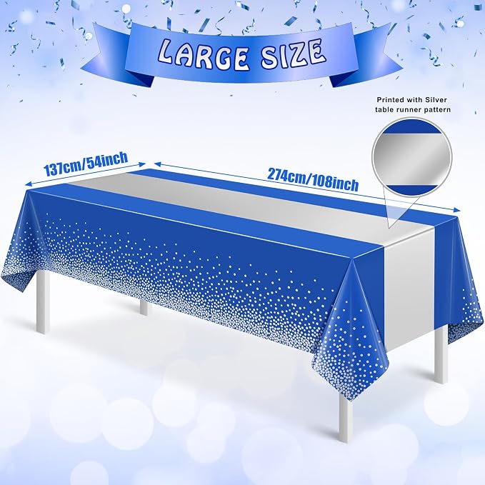 6Pcs Blue and Silver Tablecloth Party Decorations, Plastic Royal Blue Table - Image 2