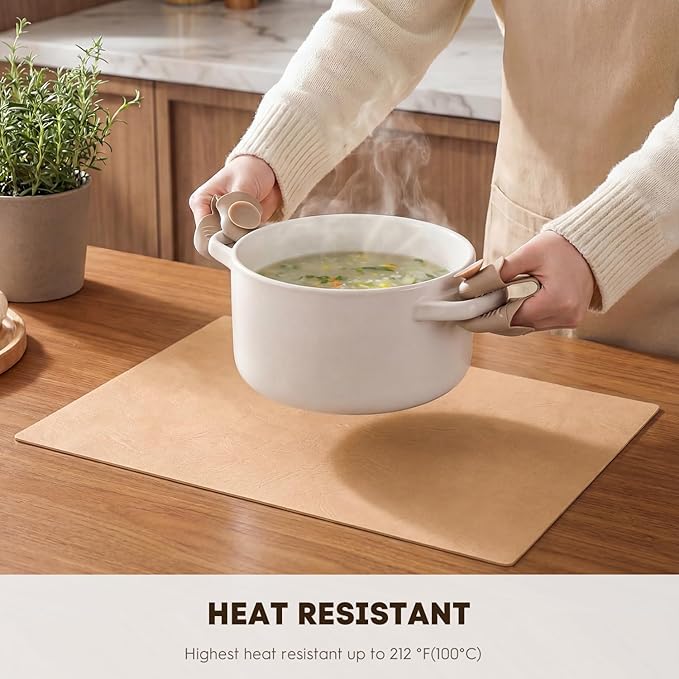 Artoid Mode Pink Faux Leather Placemats Set of 6, 12x18 Inch Waterproof Wipeable Heat Resistant Vinyl Place Mats, Reversible Table Mats for Spring Kitchen Dining Decor