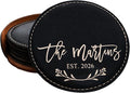 Custom Round Engraved Coasters, Personalized Leather Coaster, Laser Engraved by Obsidian+Home+Creations