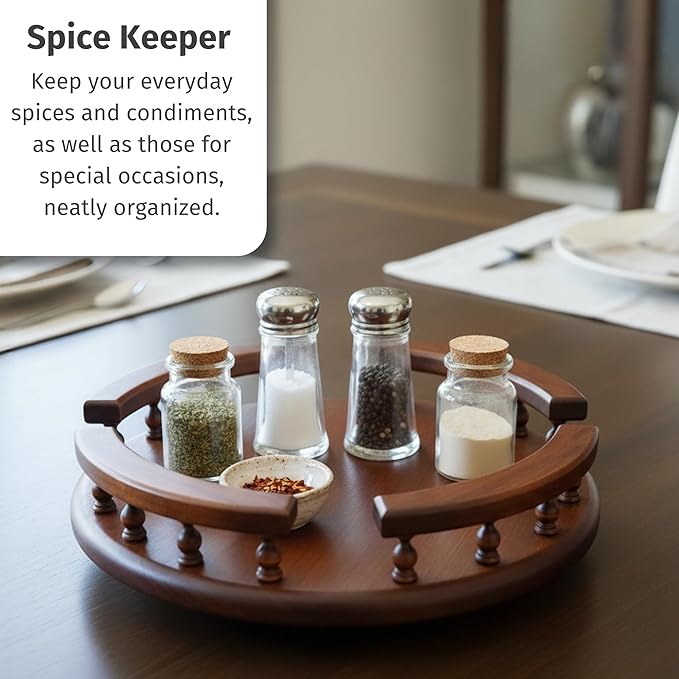 DutchCrafters Solid Wood Lazy Susan Turntable, Rotating Spice Organizer for Kitchen Counter, Dining Table - Amish American Made in USA (Cherry Wood, Michael's Cherry Stain, 12" with Rail)