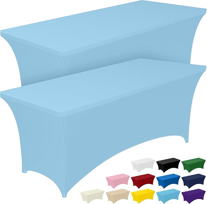 Pureegg Spandex Tablecloth 6ft - 2 Pack, Fitted and Tight Cloth for Rectangle Table, Wrinkle-Free and Stretch Table Cover for Party, Wedding, Banquet and Birthday, Blue Mist