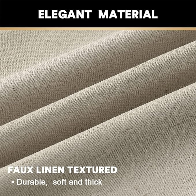 PrinceDeco Linen 100% Blackout Curtains for Bedroom/Living Room Reduce Noise Light Blocking Window Curtains Drapes for Boho Home Decor, Linen Look Fabric with White Liner (52 x 90 Inch,Cobblestone)