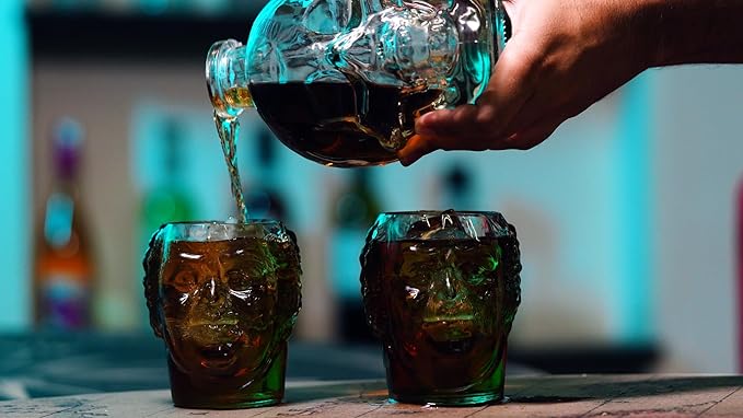 Upcycled Face Glasses for Drinks - Set of 2 | Eco-friendly Glassware handcrafted from Rum bottles | Ideal for Beer, Rum, Whiskey, Juices, Smoothies, Cocktails | Great for Gifting