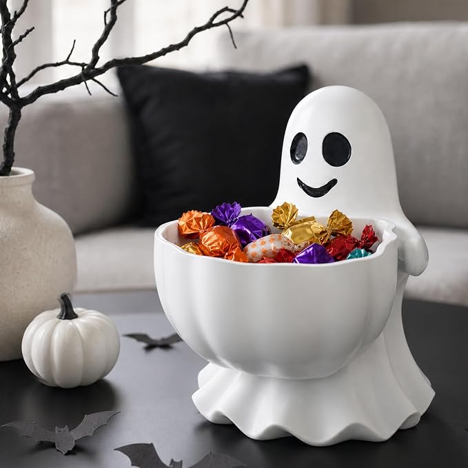 Halloween Decor Cute Ghost Candy Bowl Durable Resin Snack Holder | Generous - Image 8