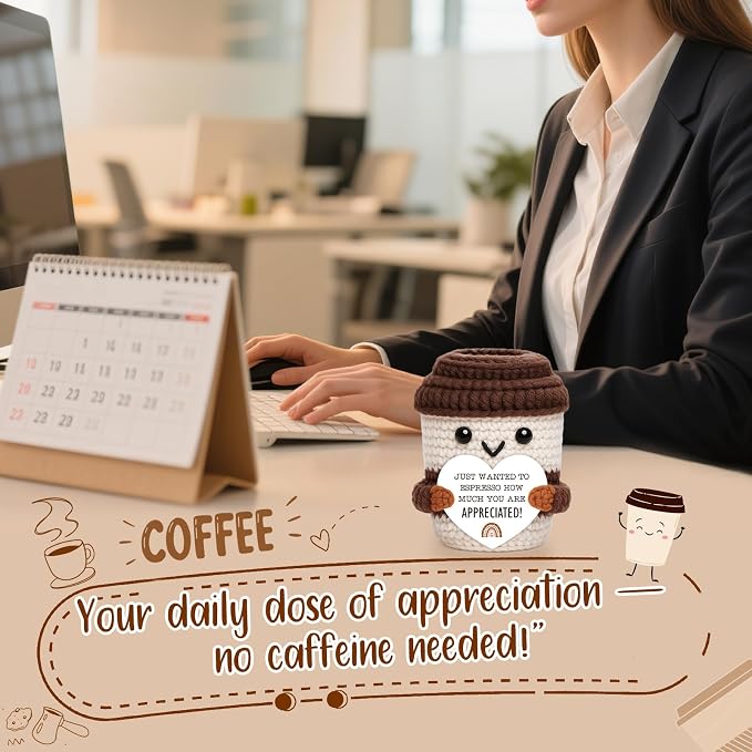Appreciation Gift for Women Men Coworkers Thank You Gift Crochet Coffee Cup | - Image 5