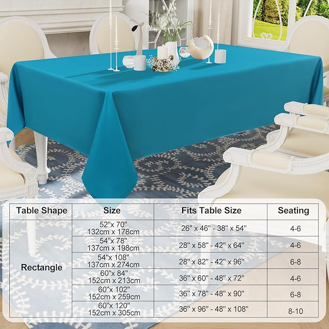 Smiry Rectangle Table Cloth, Waterproof Anti-Scratch Polyester Tablecloth, Decorative Washable Fabric Table Cover for Dining, Buffet, Parties and Outdoor, 60x84, Teal