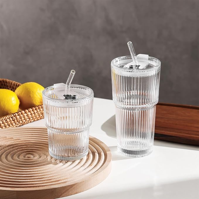 Ribbed Glass Tumbler Drinking Glasses - Image 3