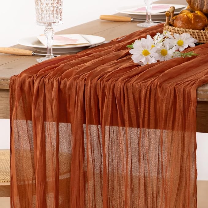 3 Pack Cheesecloth Terracotta Table Runner 10ft Rustic Gauze Decor | - Image 2