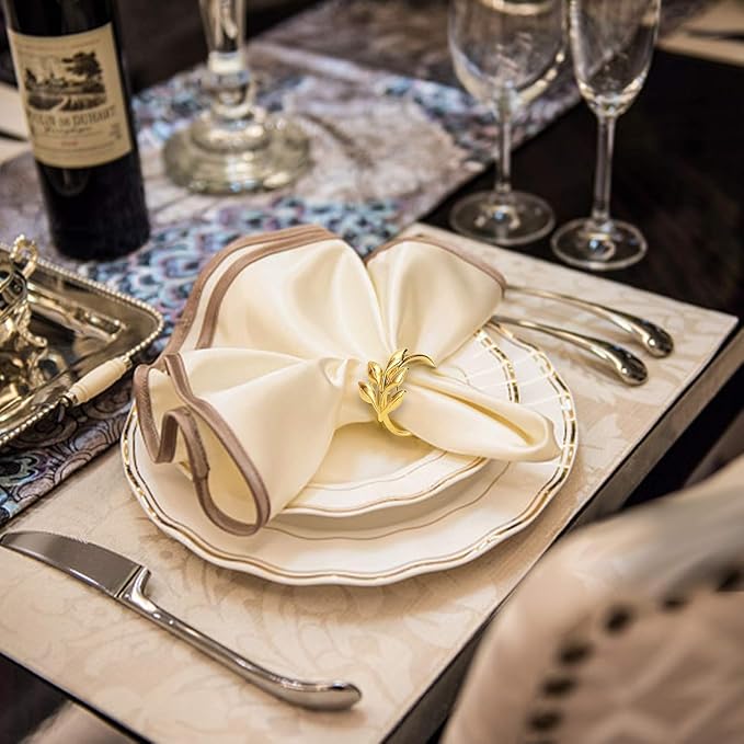 KPOSIYA Set of 100 Leaf Napkin Rings Metal Gold Napkin Holder Table Napkin Rings - Image 2