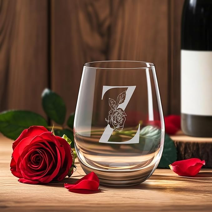 Valentines Day Gifts for Her, Gifts for Women Her Friend Mom Grandma Wife Sister Bridesmaid Nurse, Birthday Galentines Mothers Day Christmas, Personalized Initial Customized Wine Glasses 18OZ(Z)