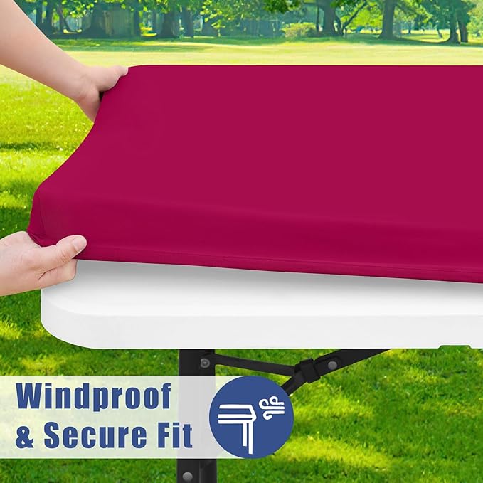Spandex 4 Foot Rectangle Table Cloth 2 Pack, Elastic Fitted Tablecloths for Picnic, Stretch Washable Patio Table Cover for Outdoor, Camping, Banquet and Parties (Fuchsia, 30"x48")
