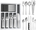 53PCS Silverware Set for 8 with Flatware Drawer Organizer, Stainless Steel Cutlery Set with Steak Knives, Include Spoons and Forks Set & Serving Utens, Dishwasher Safe, Heavy Duty, Silver