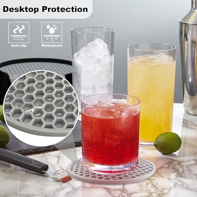 Silicone Coasters [8 Pack] with Holders Drink Coasters, for Hot or Cold Drinks Thickened, Non-Slip, Non-Stick (Blue)