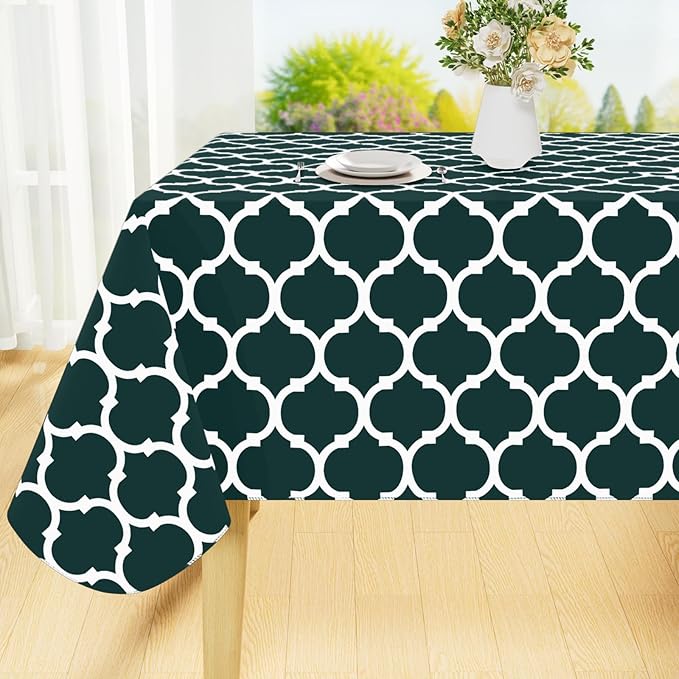 Smiry Square Table Cloth, Waterproof Vinyl Tablecloth with Flannel Backing for Square Tables, Wipeable Spillproof Plastic Tablecloths for Dining, Camping, Indoor and Outdoor (54"x54", Hunter Green)