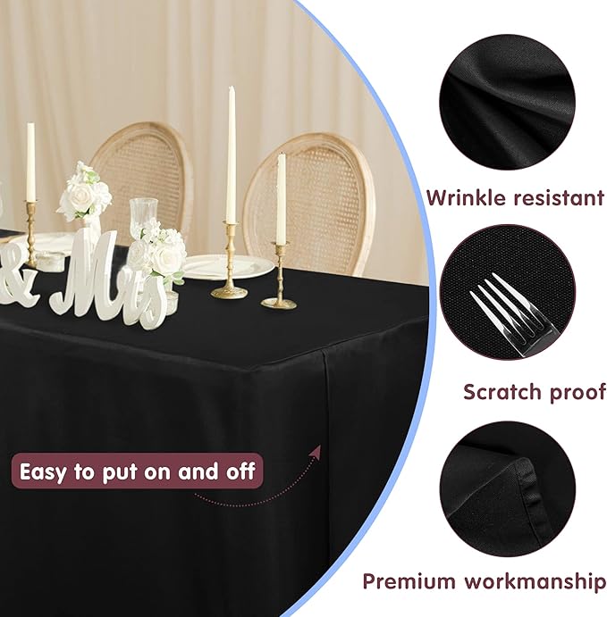 HolidayIdeas 2 Pack Square Fitted Table Covers - 38 x 38 Inch - Black Fabric Washable Tablecloth Protectors for Folding Table, Parties, Holiday Dinner, Trade Show, Vendor Stand