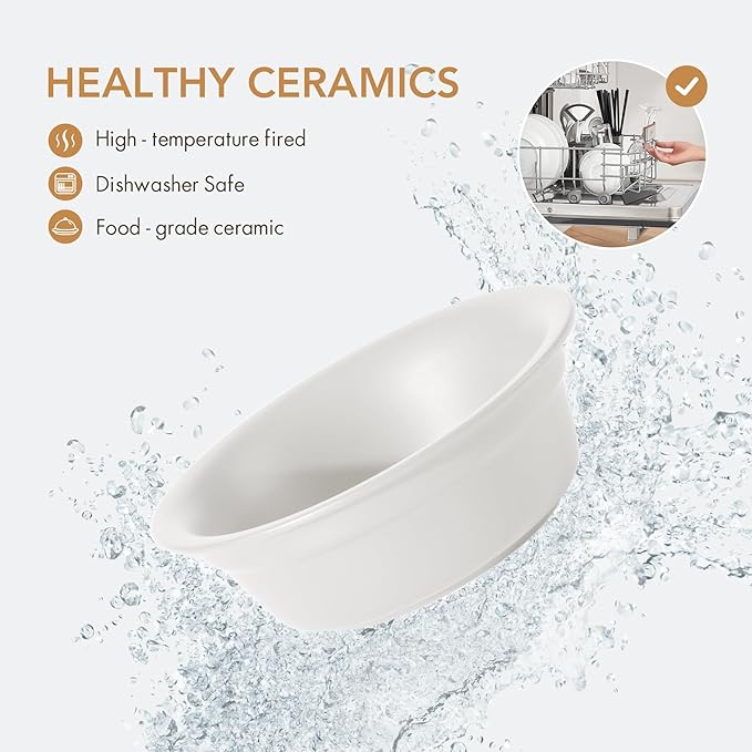 Ceramic 8.7-inch Raised Double-Bowl Set with Non-Slip Stand, 4 Cup Food or 37 oz Water Dishes for Large Dogs, Wide Opening with Rounded Edges(Matt White)