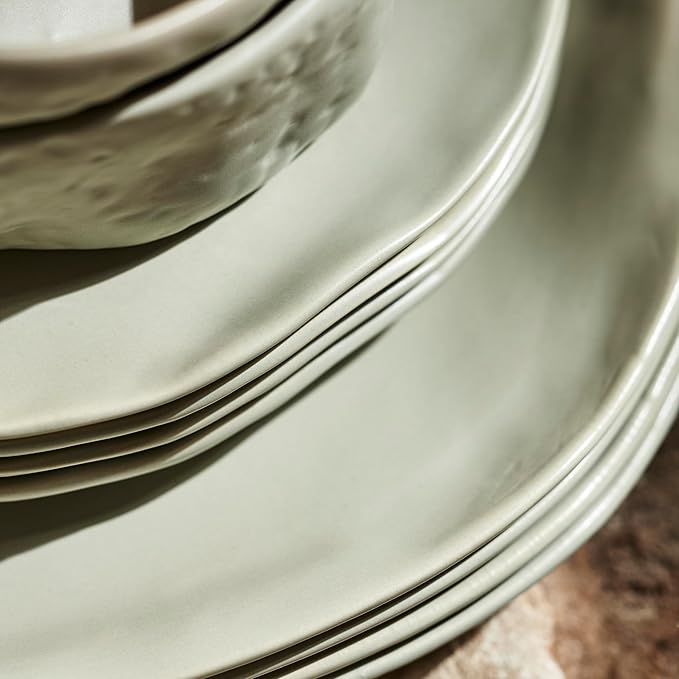 Stone by Mercer Project Atik Modern Stoneware 32-Piece Dinnerware Set, Plate and Bowl Set, Dish set for 8, Sage-Grey