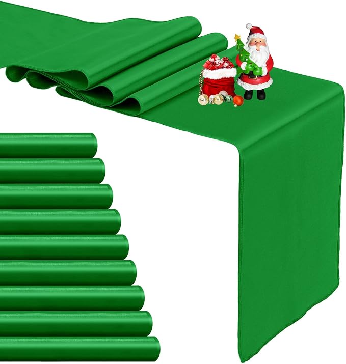 10-Pack Emerald Green Satin Table Runner 12 x 108 Inch Long Bright and Smooth by Pufogu