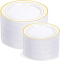 200 Pcs Gold Plastic Plates, Premium Disposable Gold Plates | Gold Rimmed by I00000