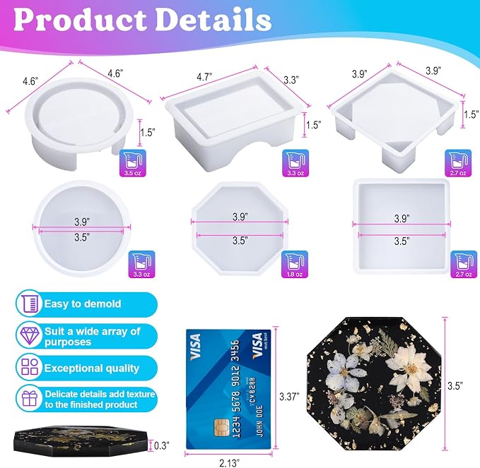LET'S RESIN 18 Pcs Coaster Resin Molds Silicone, Coaster Molds | - Image 2