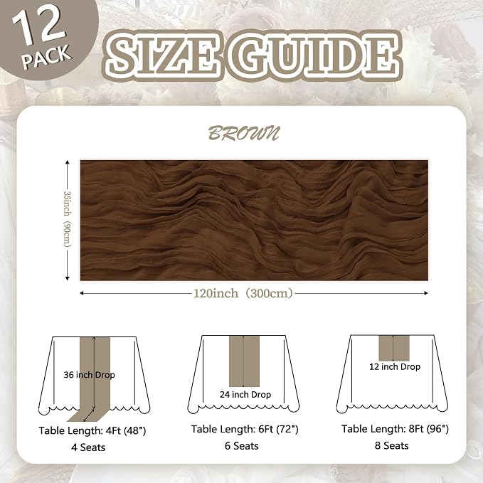 12 Pack Brown Cheesecloth Table Runner 35 x 120 Inch | Boho Gauze Cheese Cloth - Image 2