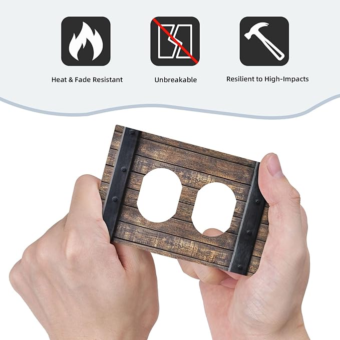Outlet Covers Rustic Barn Door Vintage Country Wood Board 1 Gang Duplex Light Switch Cover Plate Decorative Wall Plates Electrical Switchplate Receptacle for Farmhouse Cabin Decor（2 Pack）