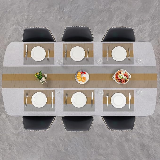 Placemats Set of 6, Vinyl Woven Place Mats Indoor Set of 6 Washable Wipeable PVC Table Mats Heat-Resistant Non Slip Placemat for Kitchen Dining Outdoor Table (Gray Light Brown, Set of 6)