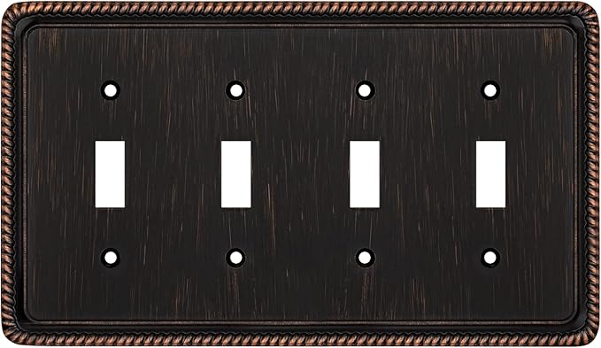 Henne Bery Rope Edge Decorative Wall Plate Switch Plate Outlet Cover (Quad Toggle, Aged Bronze)