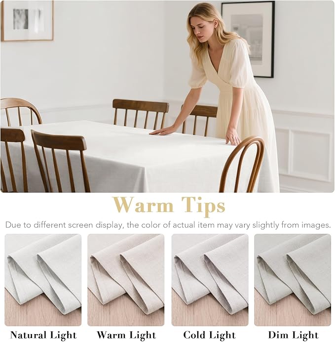 H.VERSAILTEX Linen Table Cloths Rectangle 60 x 120 Inch Premium Tablecloth Spill-Proof Waterproof Table Cover for Dining Buffet Feature Extra Soft and Thick Fabric Wrinkle Free, White